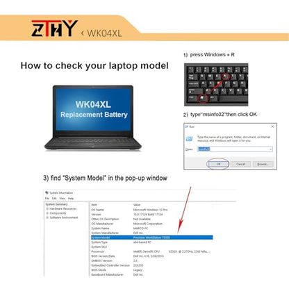 ZTHY 70.07Wh WK04XL Lithium Polymer Battery 15.4V for HP Laptops
