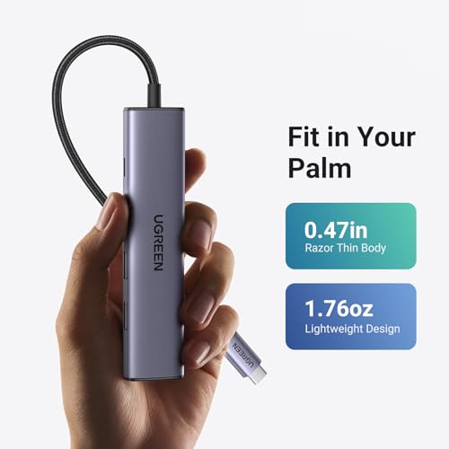 UGREEN USB C Hub 5-in-1 Multiport Adapter, 4K HDMI, 100W Power Delivery, 3 USB-A Data Ports, Grey