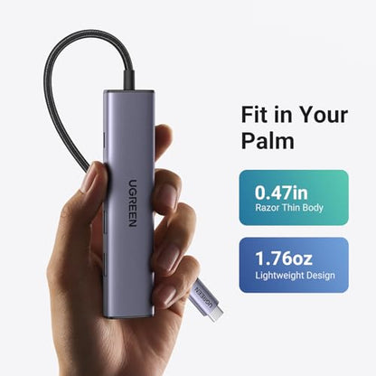 UGREEN USB C Hub 5-in-1 Multiport Adapter, 4K HDMI, 100W Power Delivery, 3 USB-A Data Ports, Grey