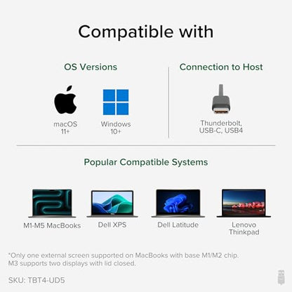 Plugable 13-Port Thunderbolt 4 Dock TBT4-UD5 Dual 4K 60Hz HDMI 100W