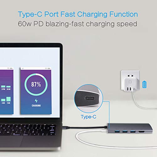GECENinov 6IN1 HD-T07 USB C Hub Ethernet 4K HDMI 1000Mbps Adapter