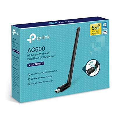 TP-Link 2.28" x 0.71" x 6.83" Archer T2U Plus USB WiFi Adapter USB 600 Mbps Windows 7 and Above, MacOS 10.9 - 10.14