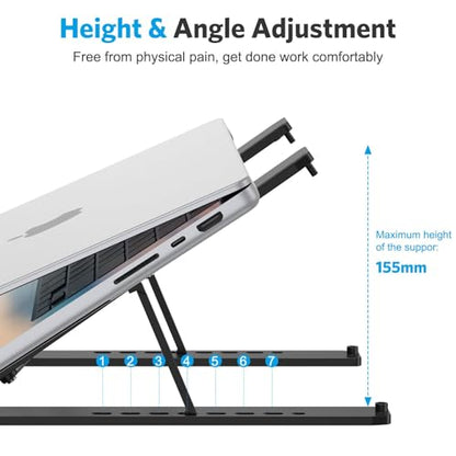 OMOTON 1 Count la02-slbk Portable Laptop Stand, Tabletop Ergonomic Adjustable, Black ABS Riser