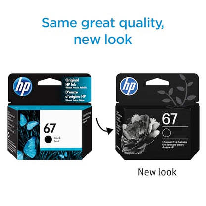 HP 67 Black Ink Cartridge, Model 3YM56AN, Compatible with DeskJet and Envy Printers