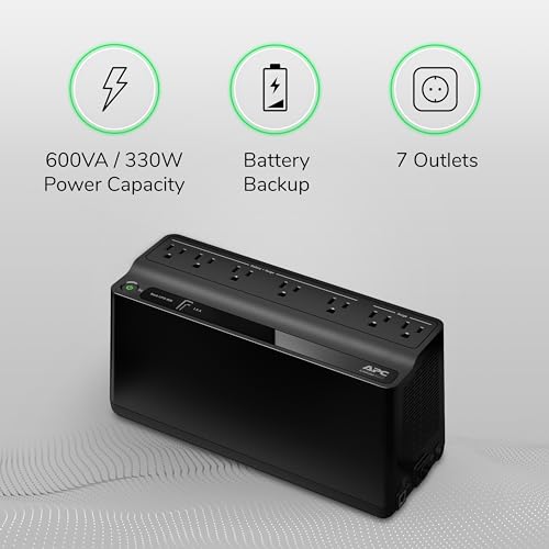 APC BE600M1 Uninterruptible Power Supply UPS 600VA 330W 120V 60Hz Compact