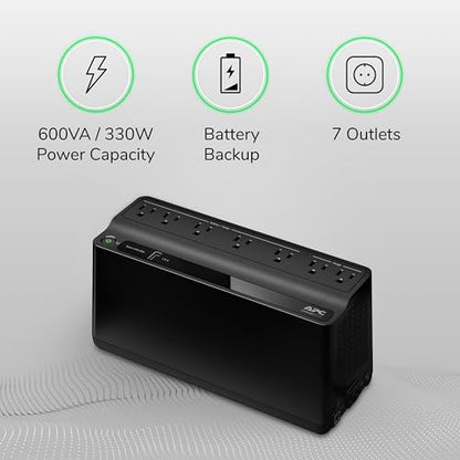 APC BE600M1 Uninterruptible Power Supply UPS 600VA 330W 120V 60Hz Compact