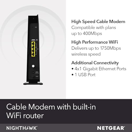 NETGEAR C6300 Cable Modem WiFi Router Combo DOCSIS 3.0 AC1750 1600 sq. ft. Coverage Ethernet 4 Ports