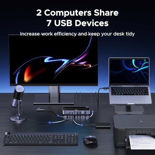 UGREEN 2-Port 7-Output USB 3.2 Switch 10 Gbps for Data Sharing - Model 75087 - Black - Plastic