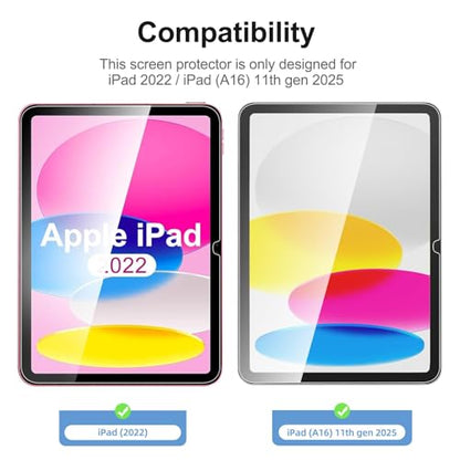 NEW'C 2 Pack Screen Protector Tempered Glass for iPad (A16) 11th Generation 2025, iPad 10th Generation 10.9 inches 2022