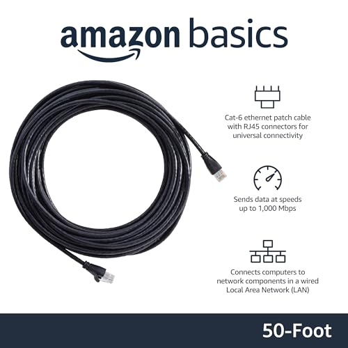 Amazon Basics 50 Foot Cat 6 Ethernet Patch Internet Cable, RJ45 Connector, 1000 Mbps Data Transfer Rate