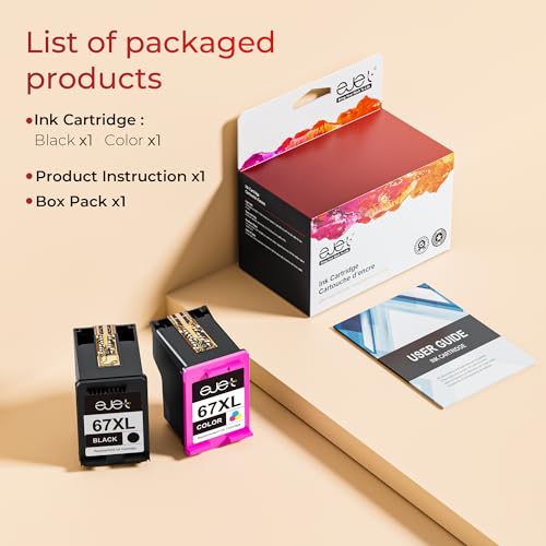 eJet 67XL Ink Cartridges Black and Color Combo Pack 705 Page Yield Compatible with HP Printers