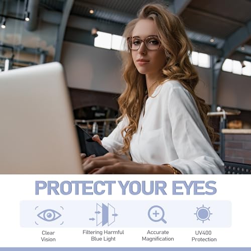 ORANZI 55mm OZ01 Blue Light Blocking Reading Glasses 1.5D Polycarbonate Full Rim Cat-Eye Style