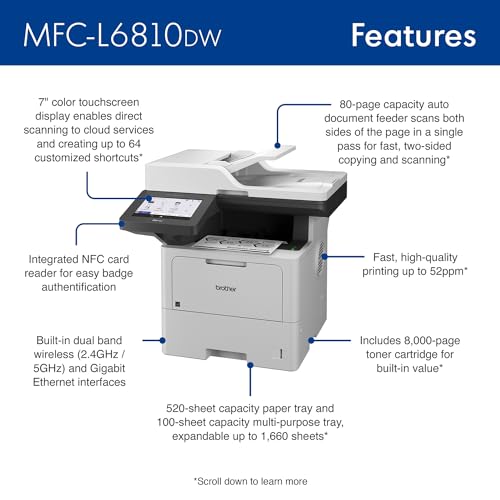 Brother MFCL6810DW Laser Multifunction Printer, 1200 x 1200 DPI, 52 ppm, A4