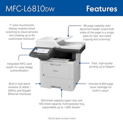 Brother MFCL6810DW Laser Multifunction Printer, 1200 x 1200 DPI, 52 ppm, A4