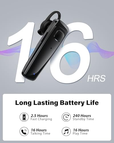 HiHiniu S525 Bluetooth 5.3 Single Ear Headset with 16 Hours Talk Time, Environmental Noise Cancellation and Dual Microphone