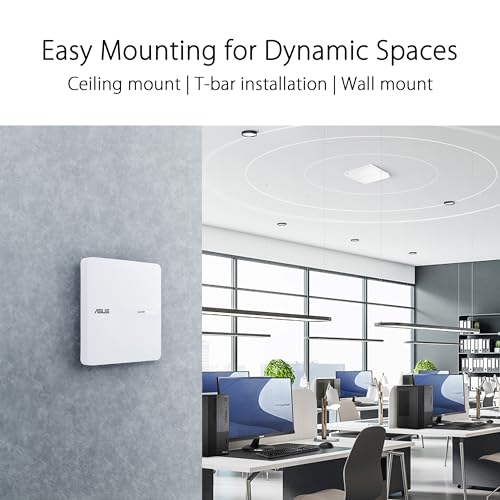ASUS EBA63 AX3000 Dual-Band WiFi 6 (802.11ax) Access Point, Support for Multiple SSIDs and VLAN, Power over Ethernet Enabled