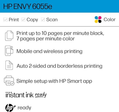 HP ENVY 6055e Color Inkjet Printer 1200 x 1200 DPI Automatic Duplex Network Ready