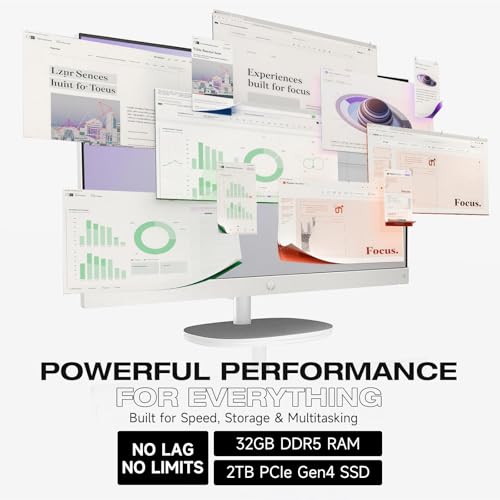 HP 27" AI 7 350 All-in-One Desktop Computer, 1920x1080, 32GB DDR5 RAM, 2TB SSD, FHD IPS Display