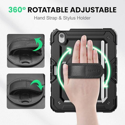 SEYMAC iPad Air 11 Inch Case A3460/A3463/A3266/A3267/A3270/A2902/A2903/A2904, Heavy Duty, Hybrid Polycarbonate, Silicone, Black