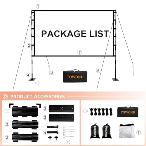 TOWOND 120 inch Projector Screen 4K 160 Degrees Matte Floor/Tripod Mount