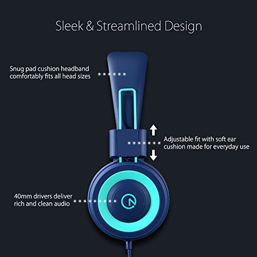 noot products K11 Kids Headphones Wired 3.5mm Jack On-Ear Foldable Design