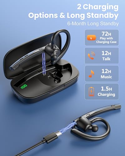 New Bee Bluetooth Headset V5.1 72H Talk Time Dual Microphone Wireless Earpiece with 500mAh Charging Case