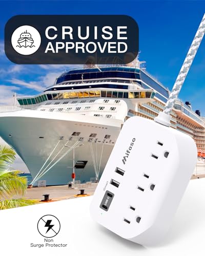 Mifaso 5Ft Power Strip TH8056 with 3 AC Outlets and 4 USB Ports