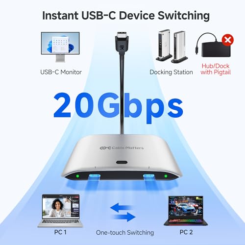 Cable Matters 201352 USB4 Switch with Thunderbolt 4 Support, 20Gbps Data Transfer, 8K@30Hz Resolution, 140W Power Delivery, 3 Ports, Silver