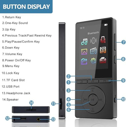 Aiandcc 64GB M6 MP3 Player 2.4 Inches Built-In Speaker 56 Hour Battery Life