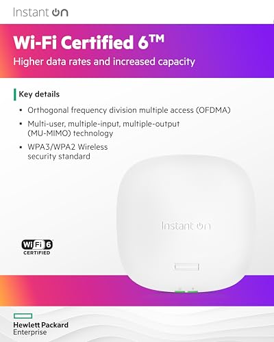Hewlett Packard Enterprise 1 Count R9B27A Multi-Band Wireless Access Point AP25 4800 Mbps WiFi 6 12V Indoor