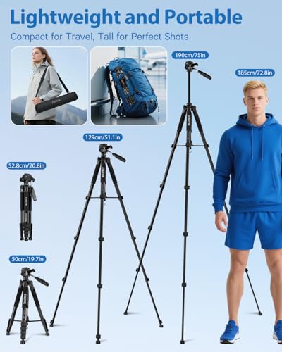 ZIKZOK 75 Inches PT80 Tripod Heavy-Duty Stand for Cameras and Tablets