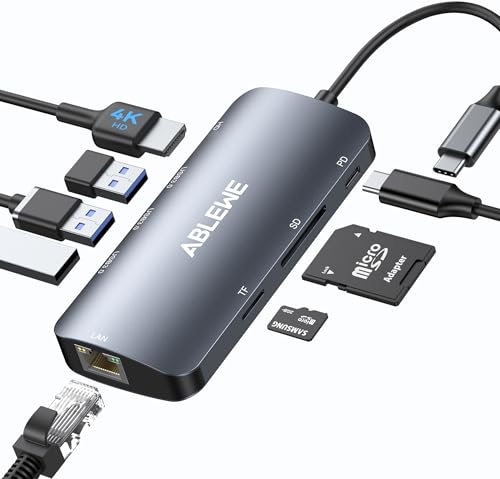 ABLEWE 8-in-1 USB Hub Model Number B0DN9F245H USB 3.0 5Gbps Ethernet 1000Mbps