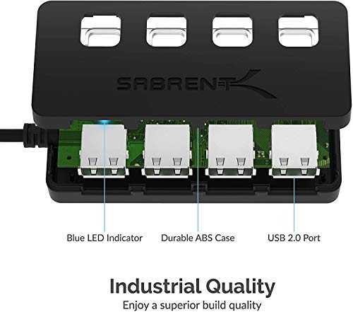 SABRENT 4 Port USB 2.0 Hub Model HB-UMLS 480 Mbps USB 2.0 Network Hub