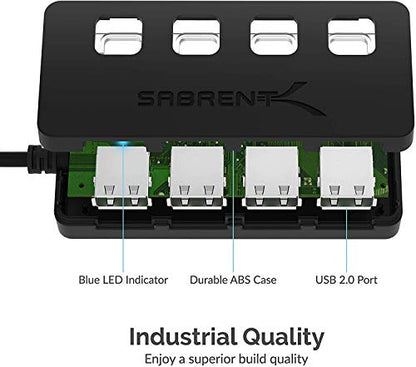 SABRENT 4 Port USB 2.0 Hub Model HB-UMLS 480 Mbps USB 2.0 Network Hub