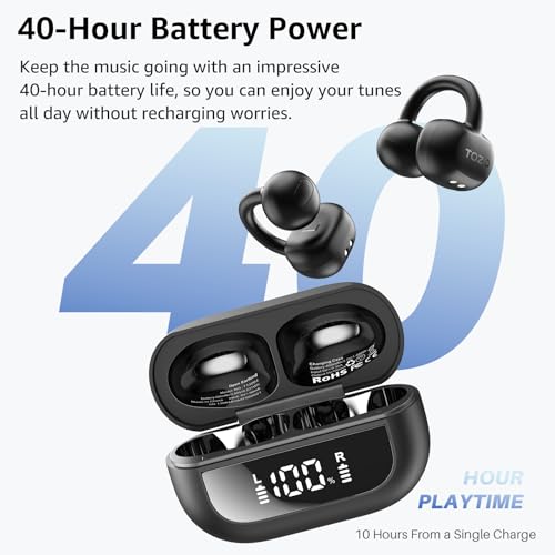 TOZO Black T13064 OpenEarRing Wireless Earbuds with Bluetooth 5.4 and 40 Hours Playtime