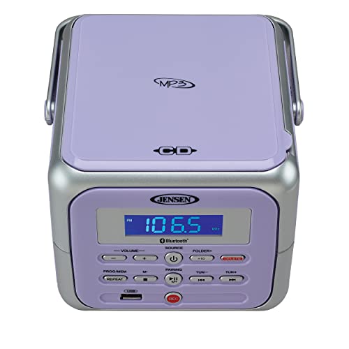 Jensen CD-660 120W Stereo Portable CD Player with Bluetooth Audio Connectivity (Lilac Purple)