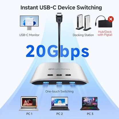 Cable Matters 201343 5A 28V Normally Open USB-C Solid-State KVM Switch Remote Control 3-way Tabletop Circuit