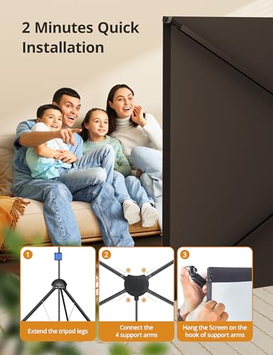 HYZ 100" NB-HP007 Projector Screen Tripod Mount 160° Viewing Angle Manual Metal White
