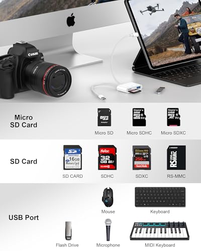 Haoano SD Card Reader SD/TF Multi-Card USB Type C and Lightning Adapter