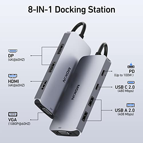 MOKiN 8-in-1 Docking Station Dual DisplayPort 4K@60Hz USB Hub