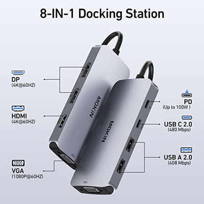 MOKiN 8-in-1 Docking Station Dual DisplayPort 4K@60Hz USB Hub
