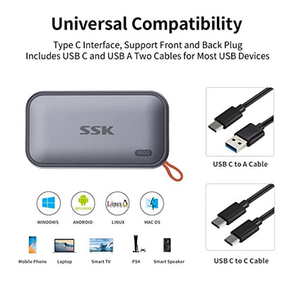 SSK Portable 500GB External Solid State Drive SD500 USB 3.2 Gen 2 1050 MB/s