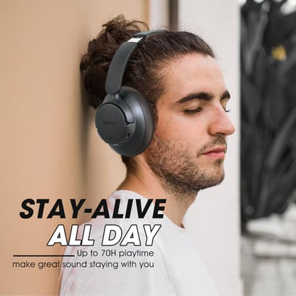 BERIBES WH305B Over-Ear Bluetooth Headphones with Active Noise Cancellation, 70 Hours Playtime, Wireless Connectivity, Interface, and Travel Case
