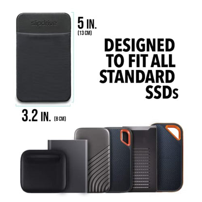Slipdrive SSD Sleeve - Cover for External Solid State Drives - Soft Rubber Material - Black - Compact Design - 12.7 cm x 8.1 cm