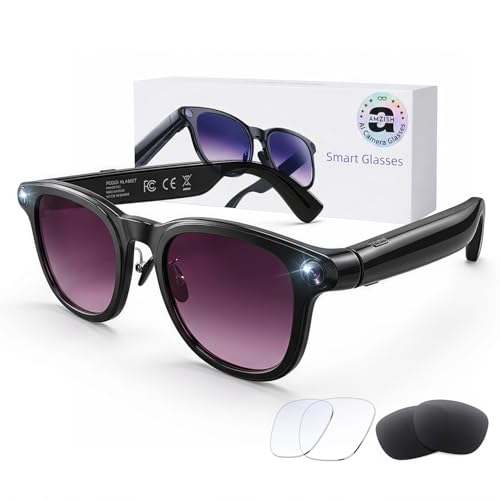 AMZISH 8MP Camera Sunglasses Bluetooth Connectivity Water Resistant Smart Glasses