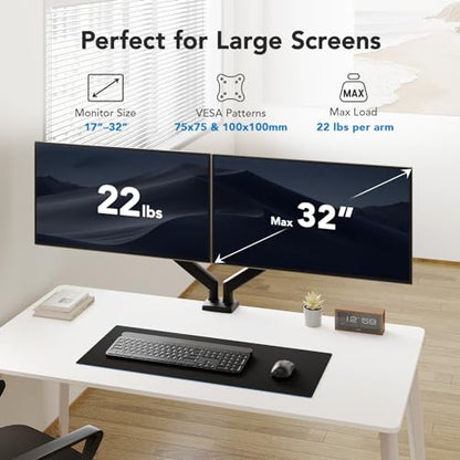 HUANUO 32 Inch Dual Monitor Arm HNDS18 Mount Adjustable Height Tilt Swivel VESA 75mm 100mm