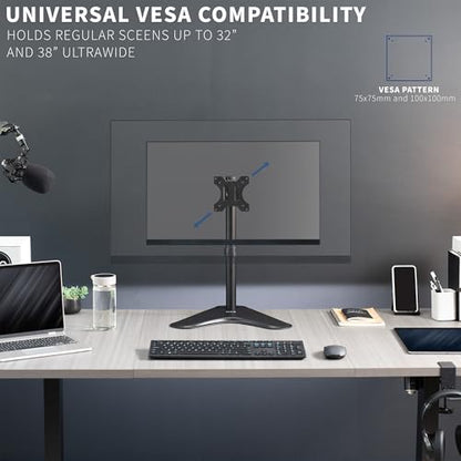 VIVO Height-Adjustable Single Monitor Desk Stand, Fits Monitors 13" to 38", VESA Compatible, Black, STAND-V001H