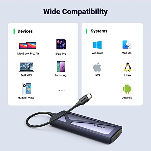 UGREEN 8TB Silver NVMe SSD Enclosure USB 3.2 Gen 2 10Gbps M.2 2280