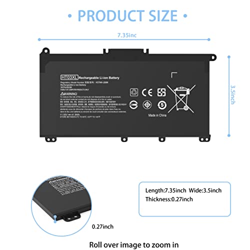 VNYUNQWE 1 Count HT03XL Laptop Battery 41.9 Wh 11.55 V Lithium Ion Black