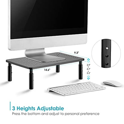 LOTEYIKE 14.6 x 9.3 Inches Monitor Riser 001 TV Riser Adjustable Ergonomic Metal Stand 2 Pack